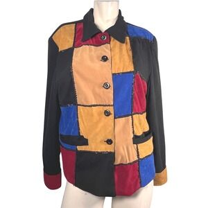 Anage Vintage Patchwork Suede Beaded Jacket Blazer Colorful Size M Artsy Retro